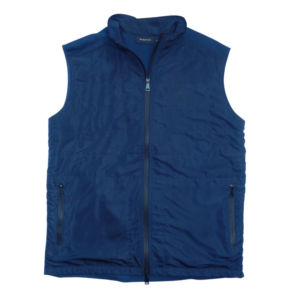 Bugatchi Mens Quilted Full Zip Vest Navy Blue Mock Neck L RN99428